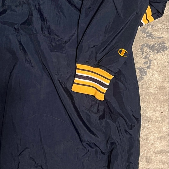 Vintage Champion Lined Windbreaker Pullover Jacket S | 90s Navy/Gold Striped - Picture 15 of 16